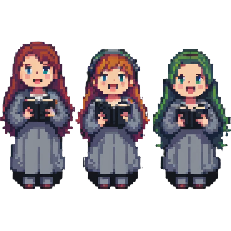 acappella group of four people singing, pixel art style emoji