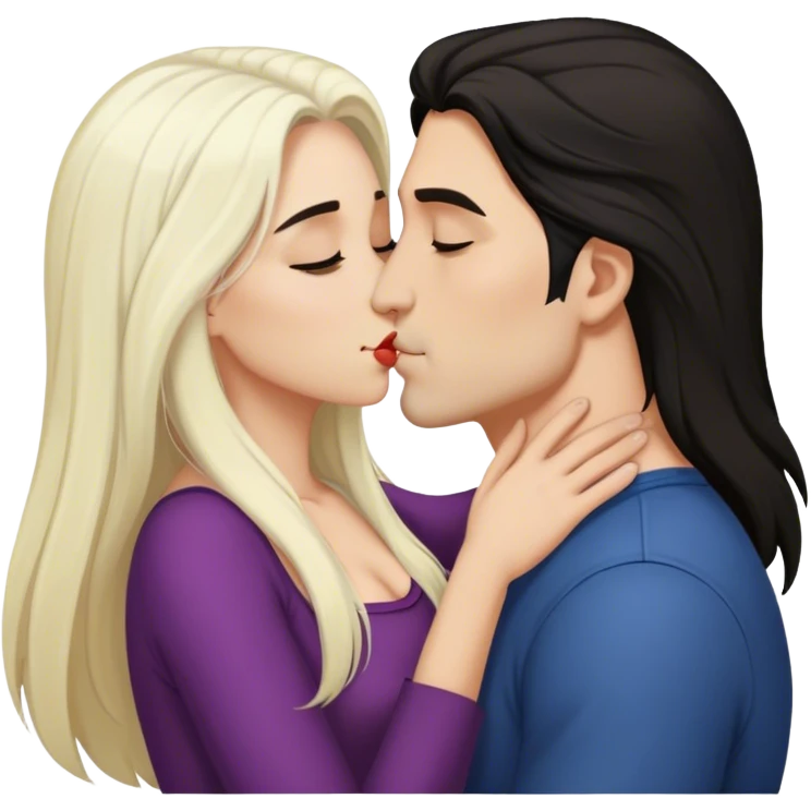 Блондинка с длинными белыми волосами целует парня с темными волосами emoji