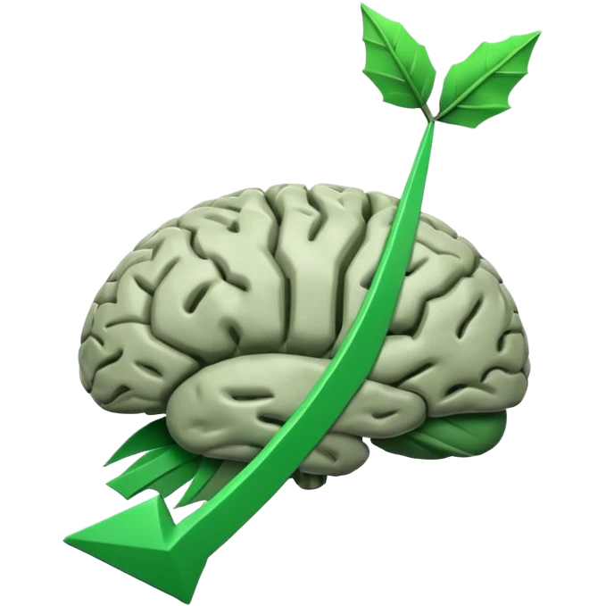 real brain with rising green arrow graph inside emoji