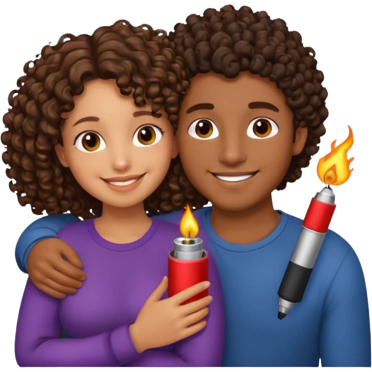 cuddling couple, male with lighter skin , deep brownskin girl with curly hair emoji