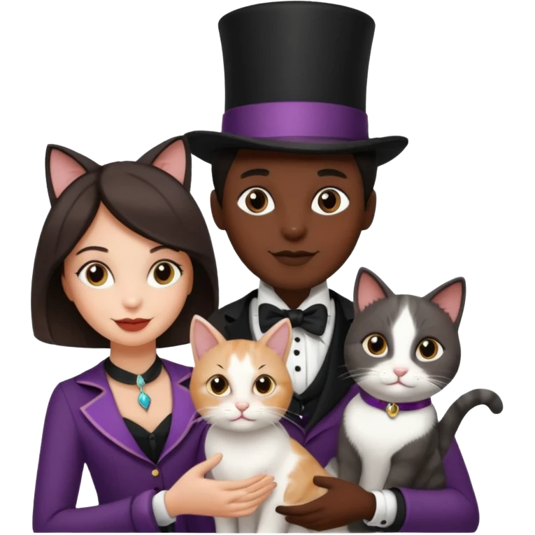 magician couple and their pet cat emoji