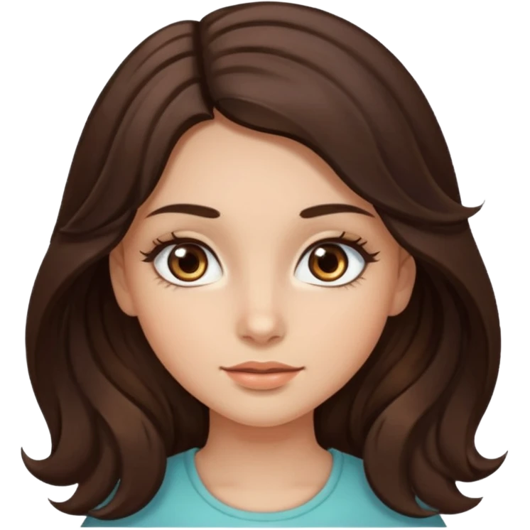 girl with wavy long dark brown hair, brown eyes, light to medium complexion, long lashes, almons shaped eye emoji