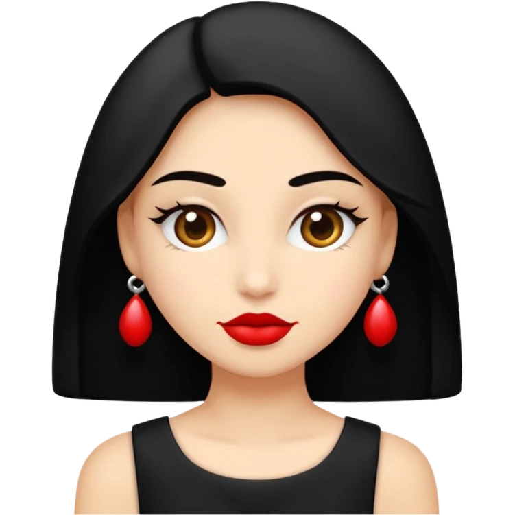 Beyaz ten, siyah askılı elbise,kırmızı ruj,siyah topuz saç modeli  emoji