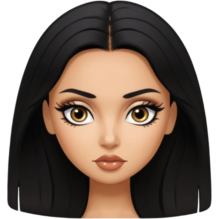 russian features, dark black dark black black black  buzz cat, beauty,  hair, tan skin,  eyes, pretty eyes, black eyeliner, pretty bratz baddie emoji