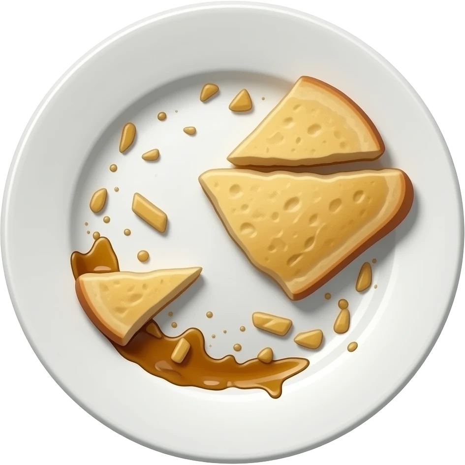 White dirty plate with food leftovers, simple emoji style emoji