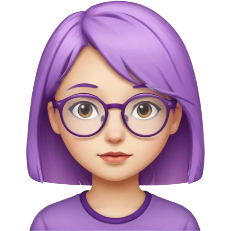 chica bonita con ligero cabello morado con lentes de estatura pequeña emoji