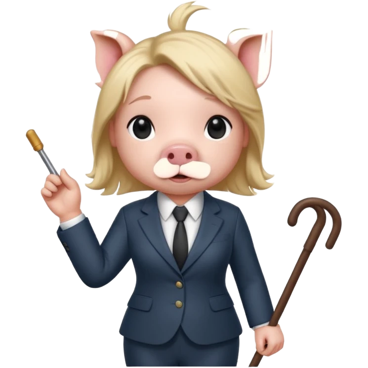 Female pig with hair wearing a suit and  a cane emoji