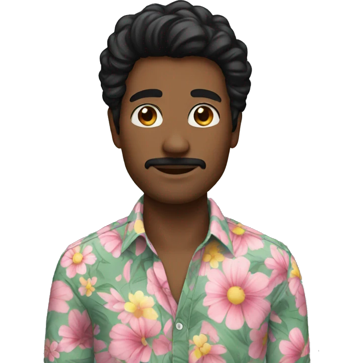 black hair man with flowered shirt emoji