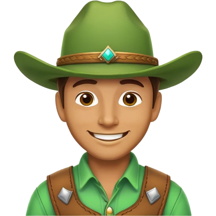 Cowboy with a bright green cowboy hat, smiling face emoji