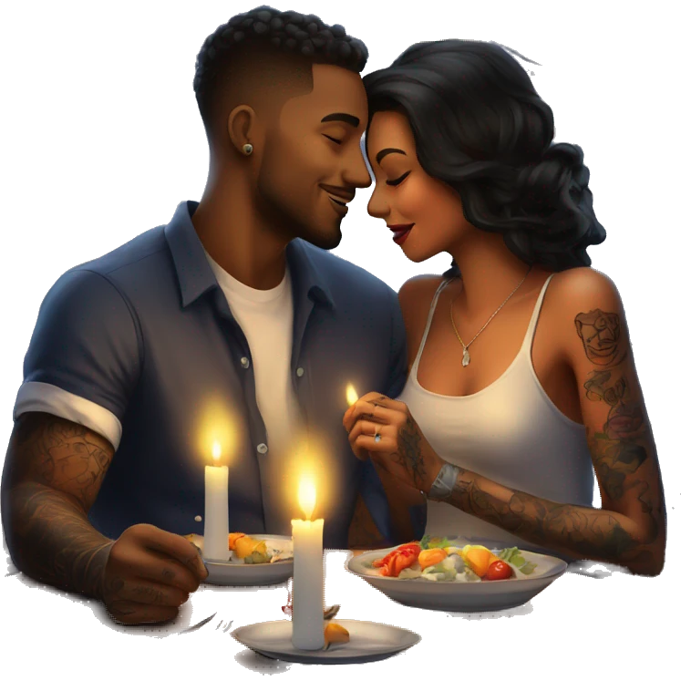 romantic candle light dinner for beautiful tattooed couple emoji