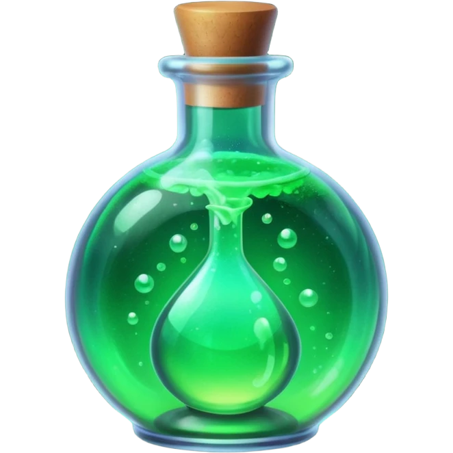 glowing neon magic potion, in a round glass bottle  emoji