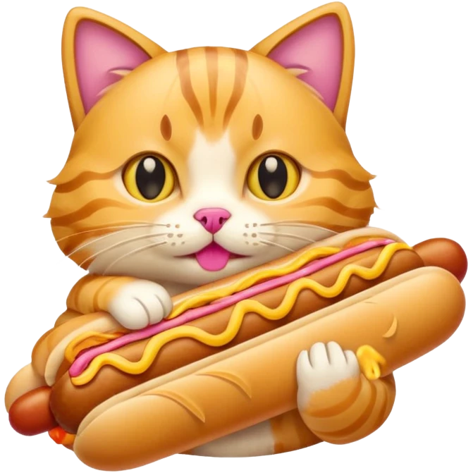 Cat eats hotdog emoji
