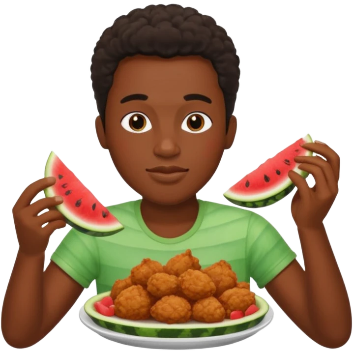 Gangster Black person eating chicken and watermelon emoji