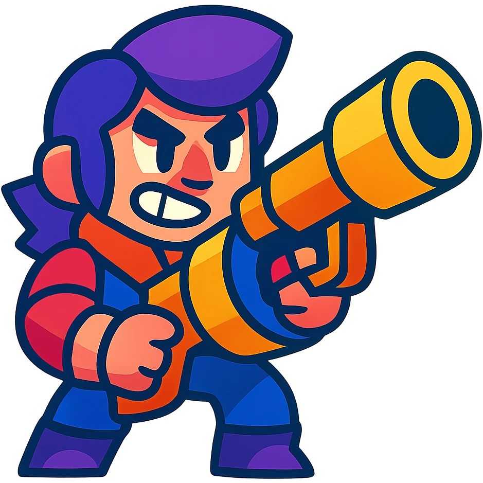 Brawl Stars character with a big weapon, colorful and bold emoji