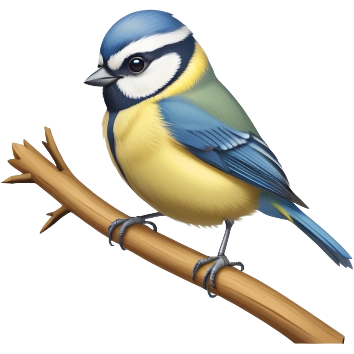 small blue tit bird with yellow chest perched on branch emoji
