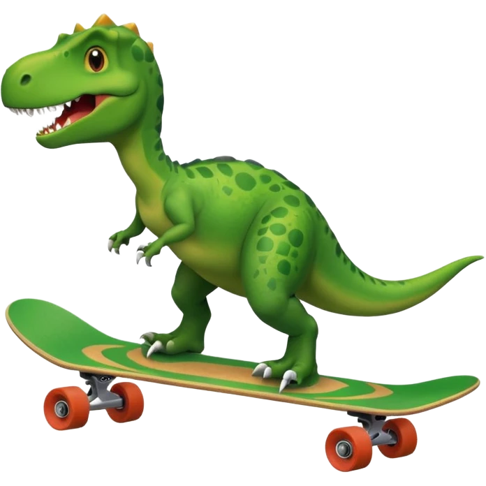Dinosaur on a skateboard but the skateboard is a circle around the dinosaur emoji