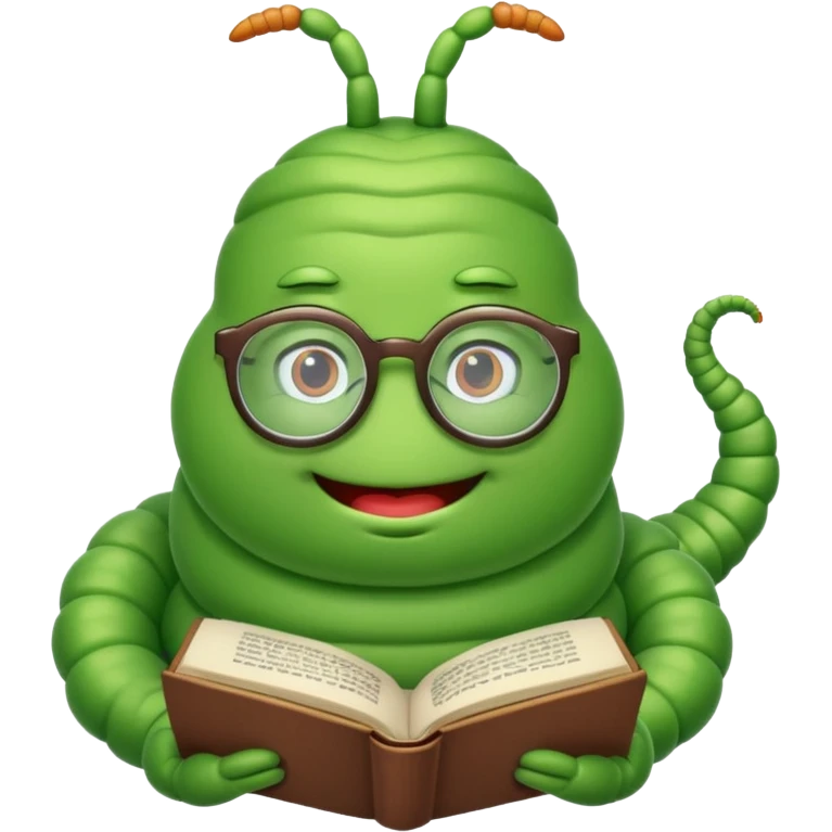 green fat Worm with glasses reading book emoji