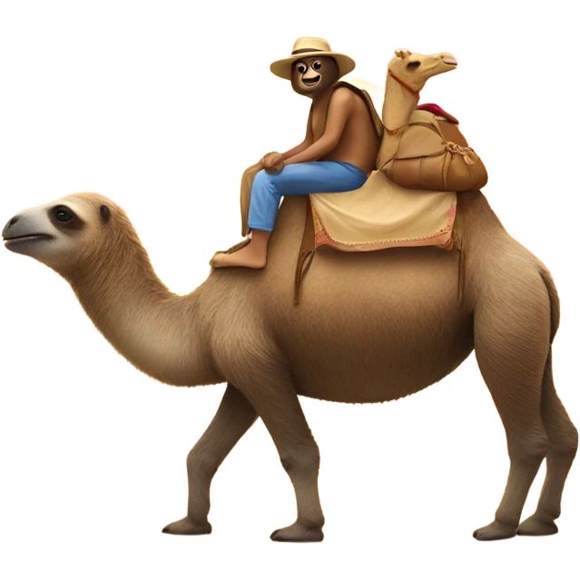 sloth riding a camel on a beach into the sunset emoji