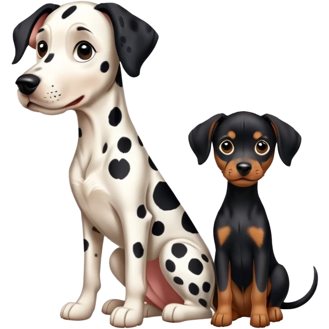 1 Dalmatian adult + 1 dobermann puppy emoji