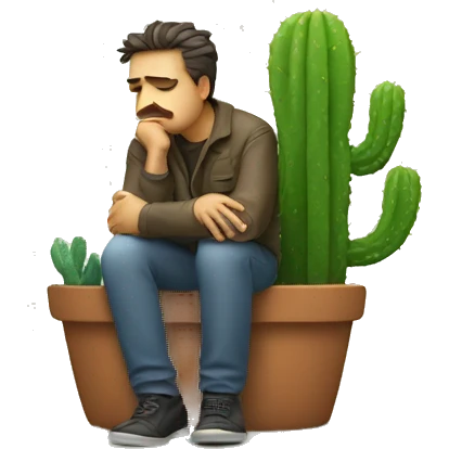 sad man sitting on little cactus emoji