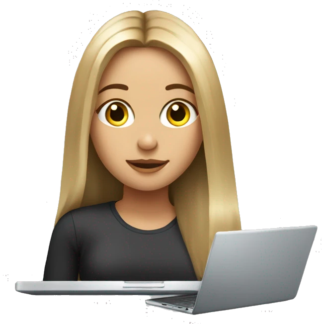 beautiful girl, with long dirty blonde hair, straight hair, polish, with laptop emoji