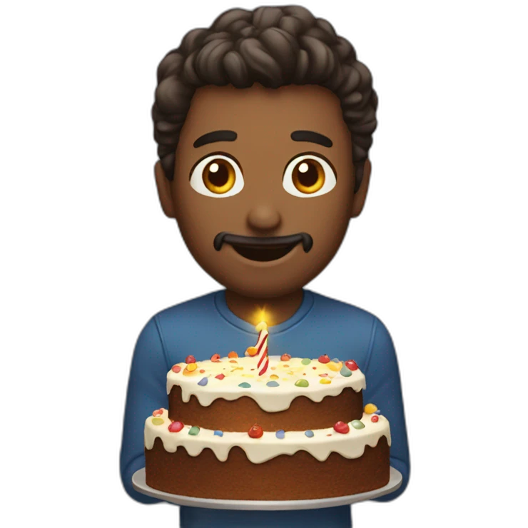 Man with biryhdaycake emoji