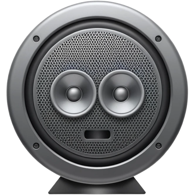 Minimal emoji icon of a modern metallic speakers, front view, detailed geometry, dark metallic body, subtle highlights, isolated emoji
