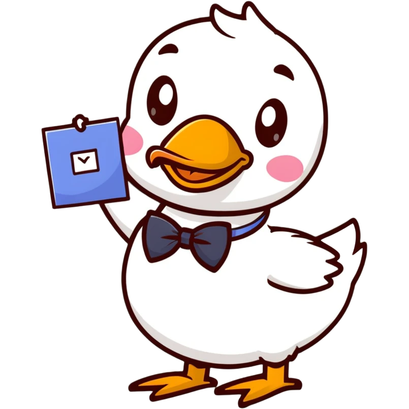 duck with bowtie holding birthday card emoji