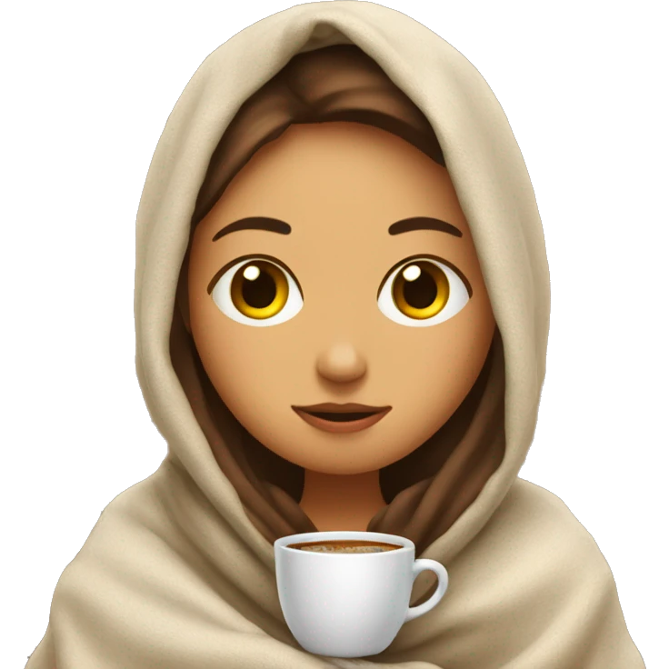 girl inside a blanket sipping coffee eyes closed emoji
