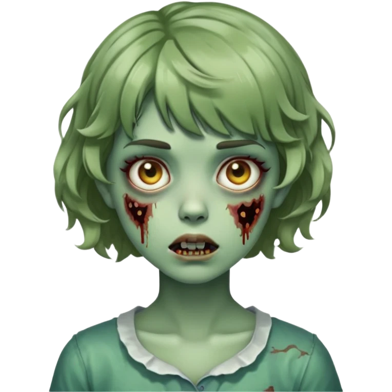 zombie girl with short wavy hair and bangs, greenish skin emoji