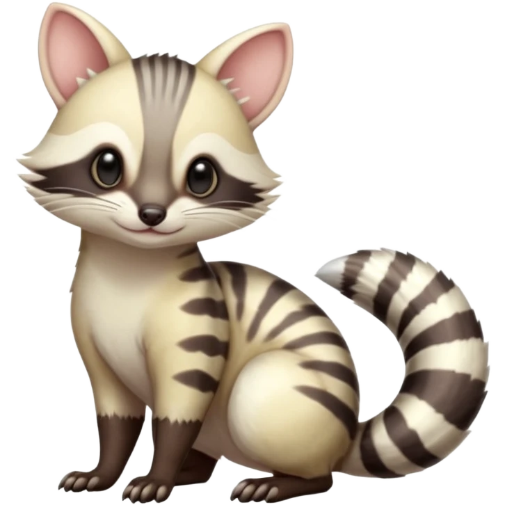 Pastel light whitish albino shiny glossy smooth soft kawaii elegant pretty beautiful realistic civet-numbat-furret-litten-sprigatito-amaura-fusion (full body) emoji