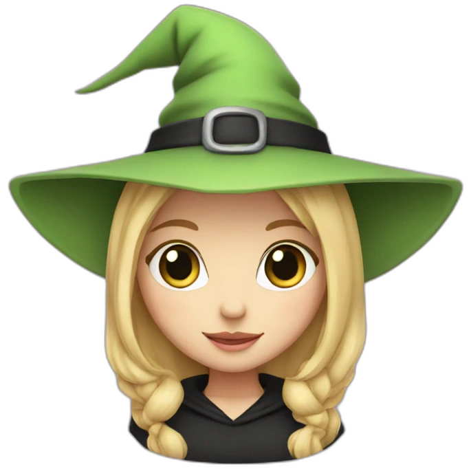 Witch cute with blond hair ,green eyes , pink hat  emoji