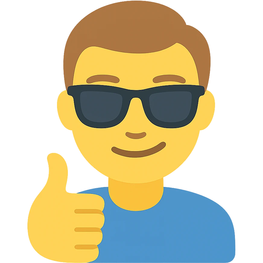 smug guy in sunglasses giving a thumbs up, color icon emoji
