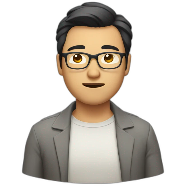 heavy asian guy with shoulder length hair wearing spectacles winking emoji