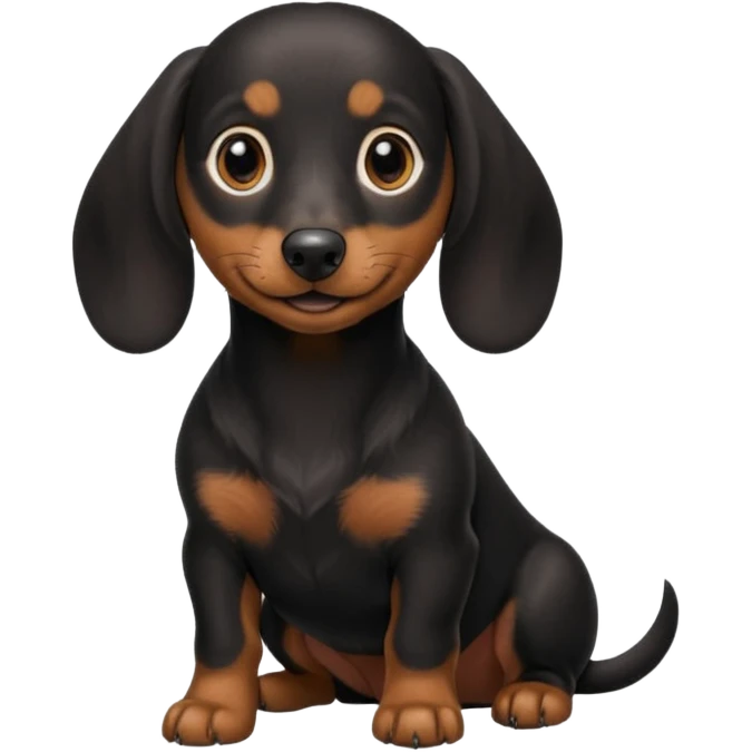 Black miniature Daschund sitting looking happy emoji