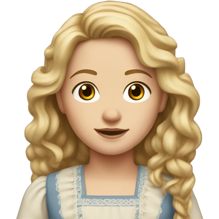 Mary Ingalls with long wavy  blonde hair pretty and detailed and realistic emoji