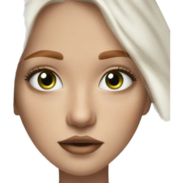 white youfg woman central heterochromia blue green and brown eyes small noe redhead long hair layers freckles brown lipstick emoji