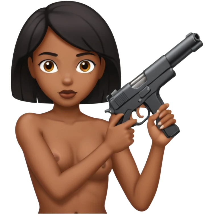 A naked black female with a gun emoji