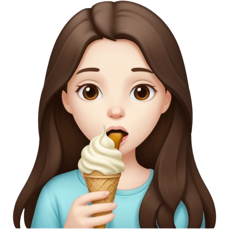 beautiful pale brunette girl with long hair eating an ice cream mouth closed emoji
