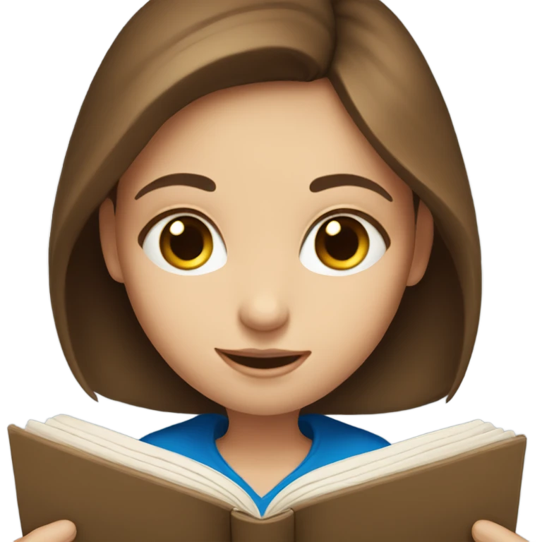 A girl with brown hair and blue eyes is reading a book emoji