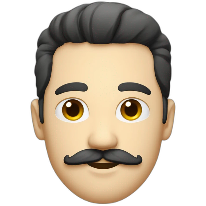 homme blanc avec une moustache carré avec les cheveux noir et une coupe sur le coté emoji