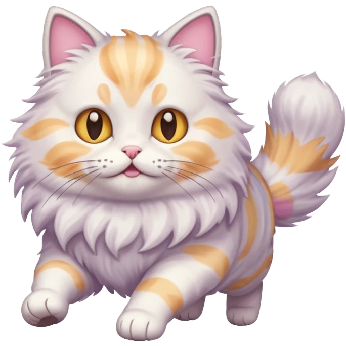 Pastel fluffy cat from a game running  emoji