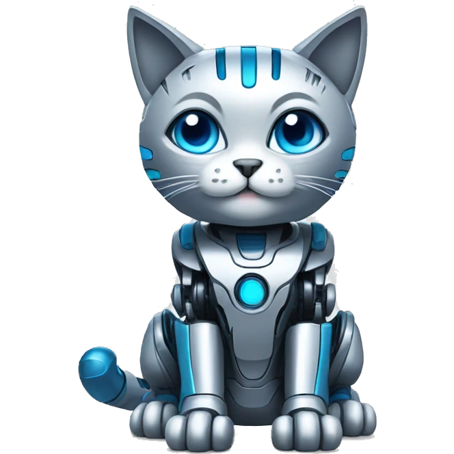 robotic cat, blue and silver color emoji
