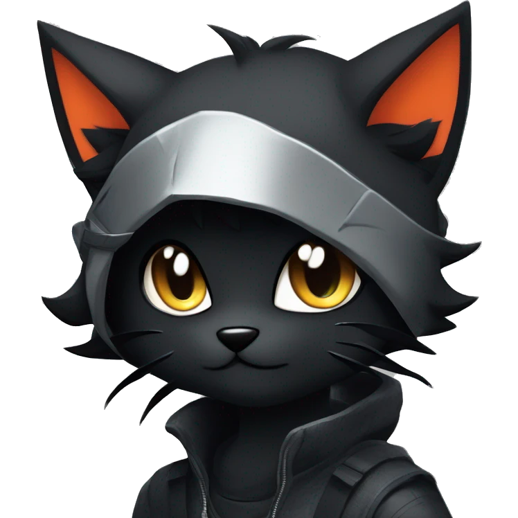 Edgy Shy Anthro Ninja boyish cool pretty dark black Litten-Pokémon-cat-fursona-animal techwear emoji