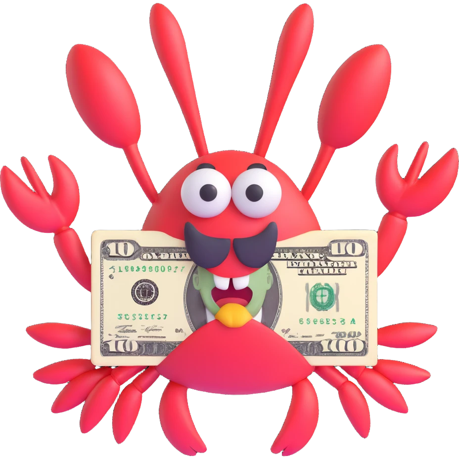 Mr. Krabs from SpongeBob SquarePants with dollar-shaped eyes, 3D emoji style emoji