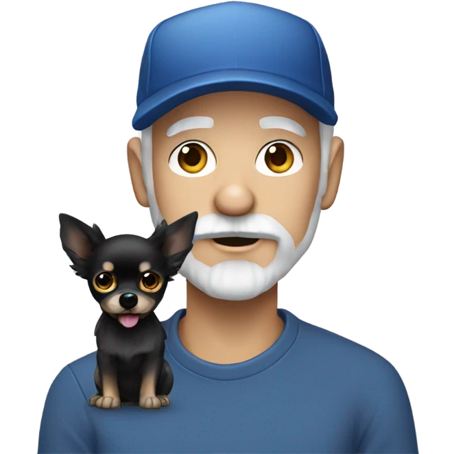 Blue eye Old man with goatee beard ball cap holding black Chihuahua long hair emoji