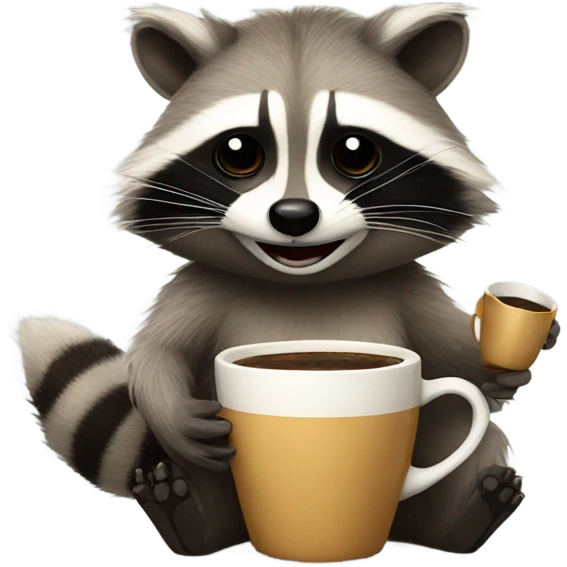 Realistic Raccoon holding a cup of coffee emoji