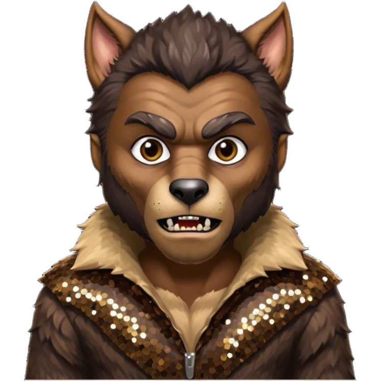 The Werewolf from Universal Monsters with brown fur, dark brown sequin outfit  emoji