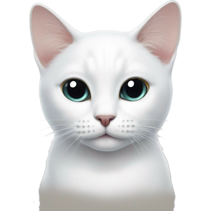 white cat with black spot on head next to right ear emoji