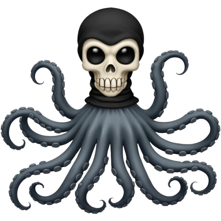 satanic octopus skeleton with scary evil eyes, wearing a black balaclava. 2 tentacles are each holding a skeleton bone emoji